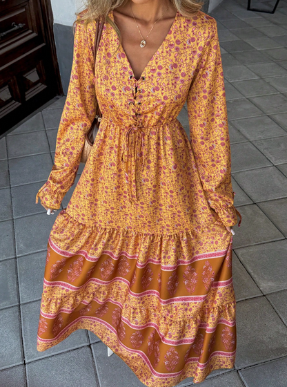 Vestido Longo Western Boho Manga Longa
