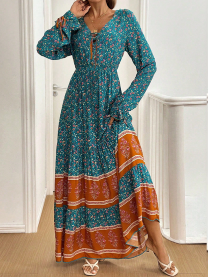 Vestido Longo Western Boho Manga Longa