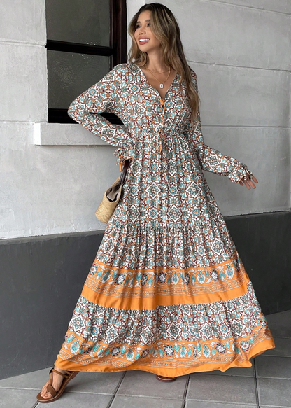 Vestido Longo Western Boho Manga Longa