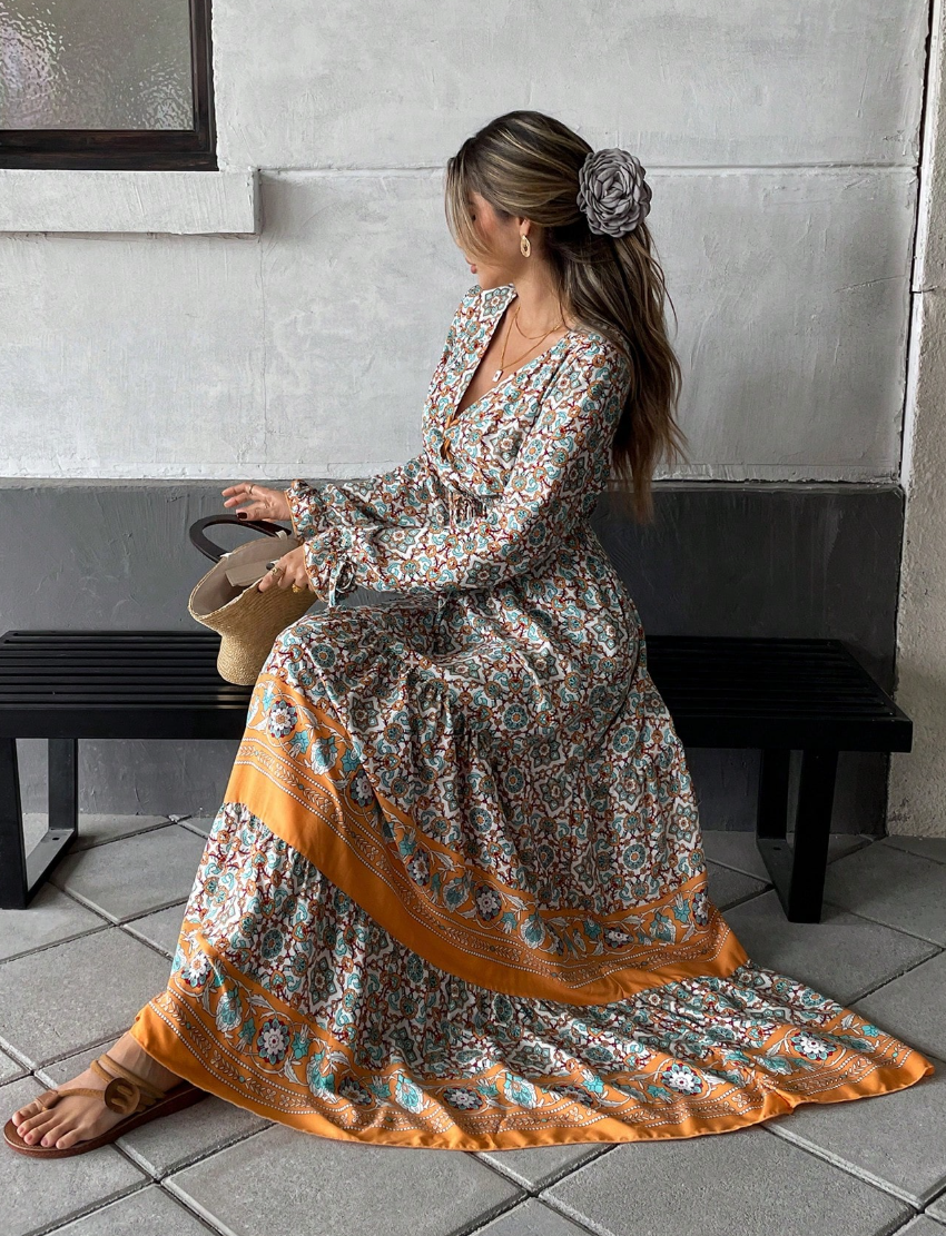 Vestido Longo Western Boho Manga Longa