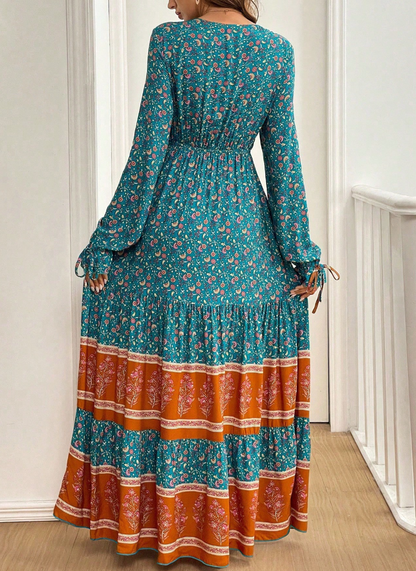 Vestido Longo Western Boho Manga Longa