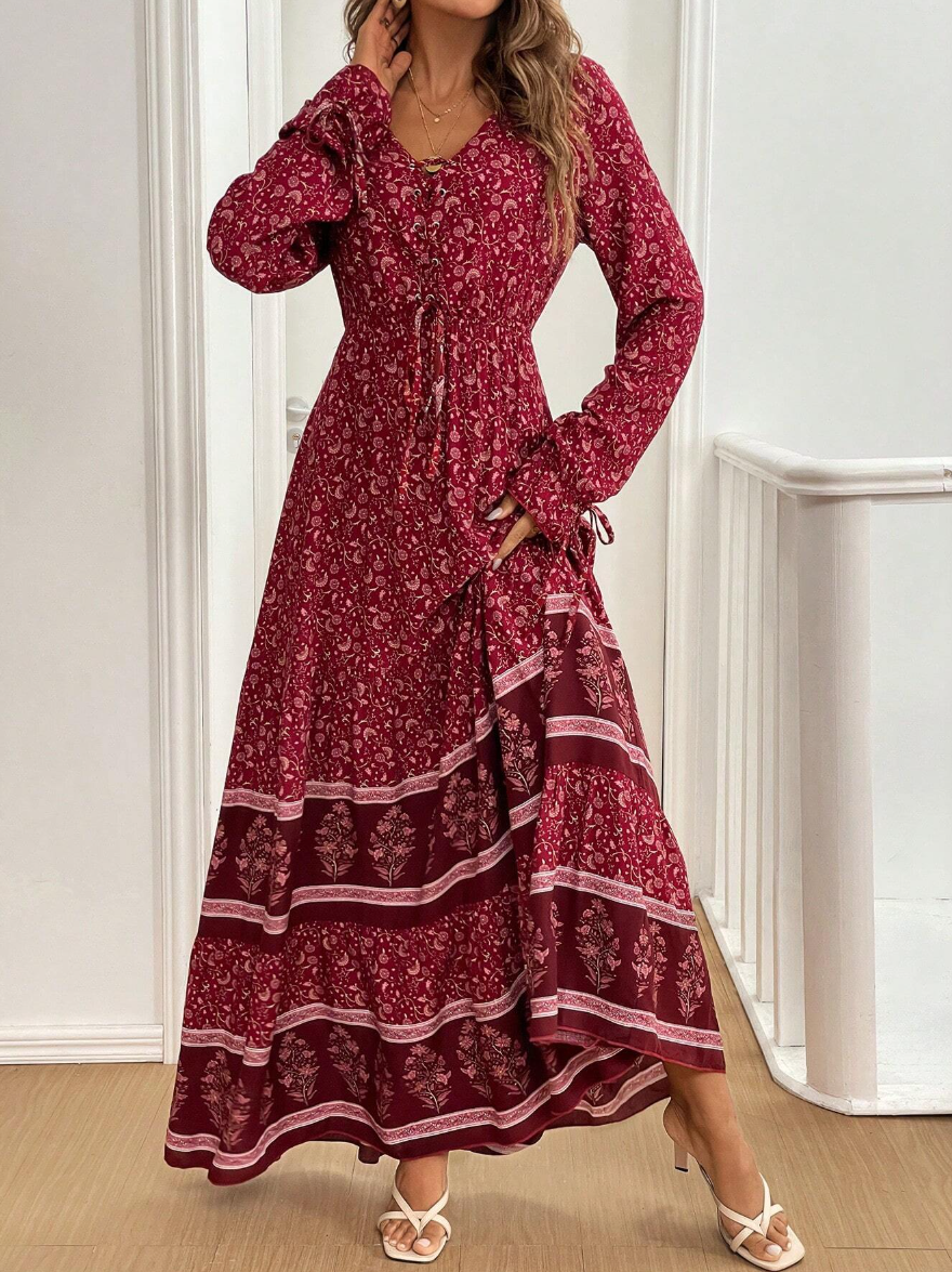 Vestido Longo Western Boho Manga Longa