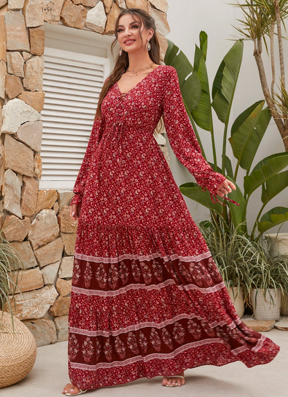 Vestido Longo Western Boho Manga Longa