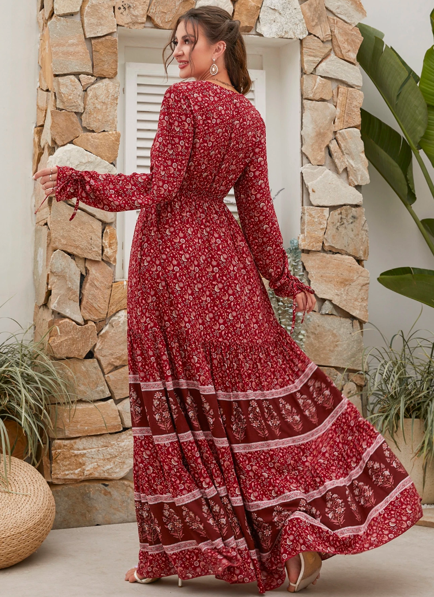 Vestido Longo Western Boho Manga Longa
