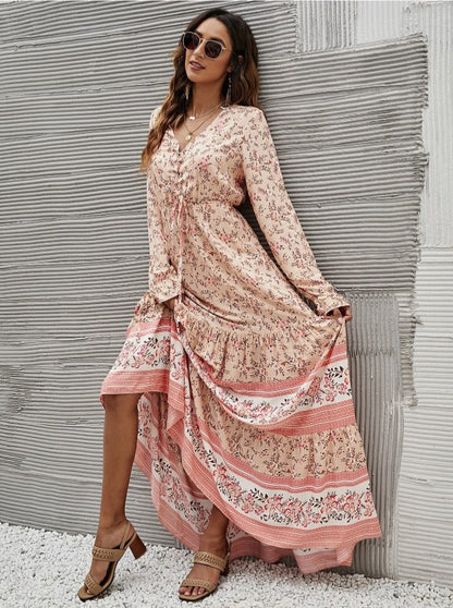 Vestido Longo Western Boho Manga Longa