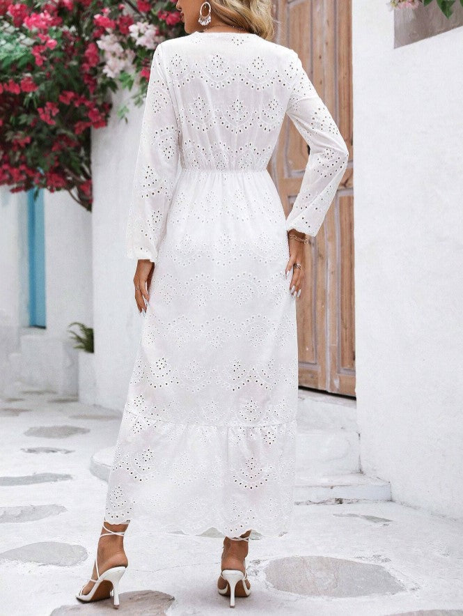 Vestido Longo Lese Manga Longa Boho Chic