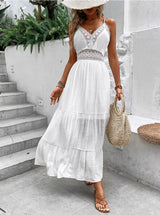 Vestido Longo branco com Renda Costas nuas com amarração Laço