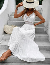 Vestido Longo branco com Renda Costas nuas com amarração Laço