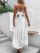 Vestido Longo branco com Renda Costas nuas com amarração Laço