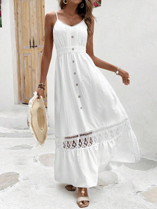 Vestido Longo Branco com Renda Boho
