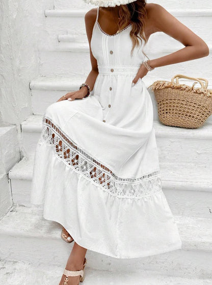 Vestido Longo Branco com Renda Boho