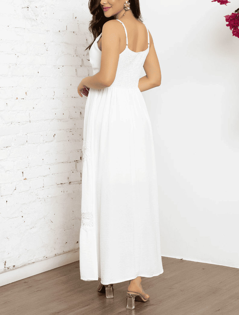 Vestido de Festa Longo c/Renda Alcinha verão branco 