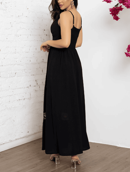 Vestido de Festa Longo c/Renda Alcinha verão preto