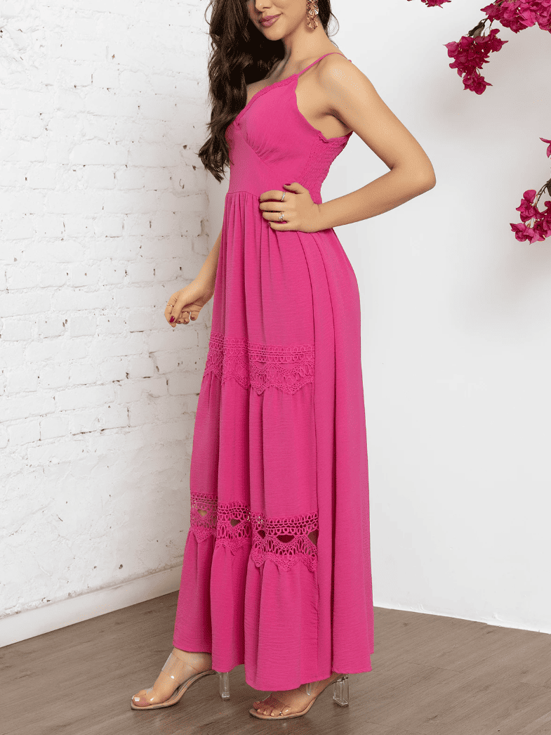 Vestido de Festa Longo c/Renda Alcinha verão rosa pink barbiecore