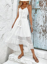 Vestido Longo Renda Boho Pompons Branco