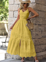 Vestido Longo de Lese Decote V Alcinha amarelo mostarda