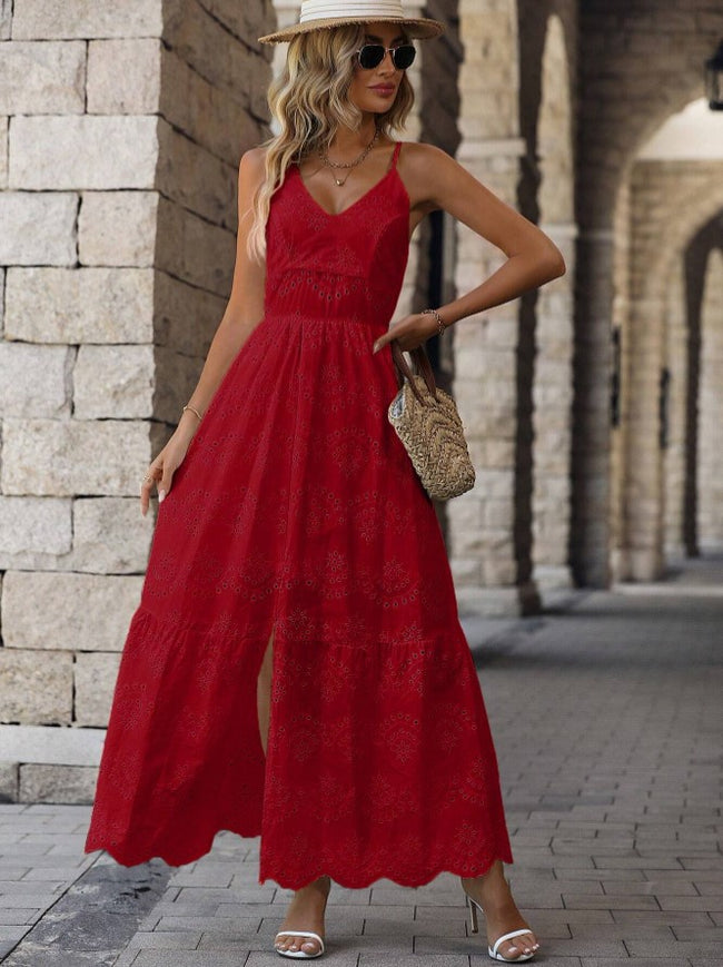 Vestido Longo Midi de Lese Decote V Alcinha STYLE ME