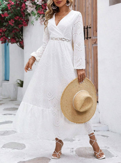 Vestido Longo Lese Manga Longa Boho Chic