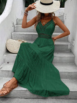 Vestido Longo verde esmeralda com Renda Costas nuas com amarração Laço