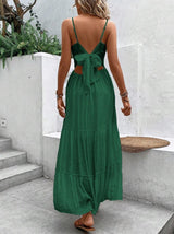 Vestido Longo verde esmeralda com Renda Costas nuas com amarração Laço verão