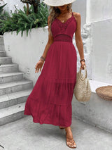 Vestido Longo vermelho vinho com Renda Costas nuas com amarração Laço