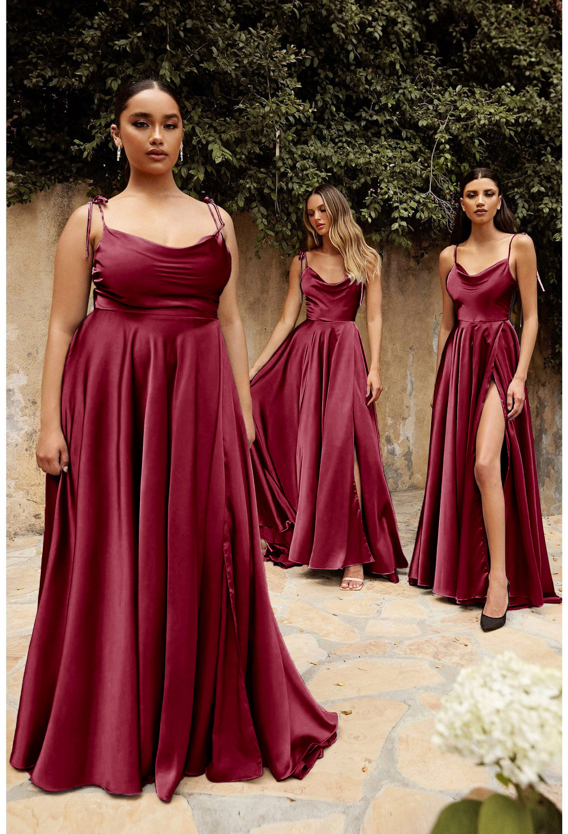 Vestido de casamento Madrinha Longo Fenda alcinha marsala vinho formatura