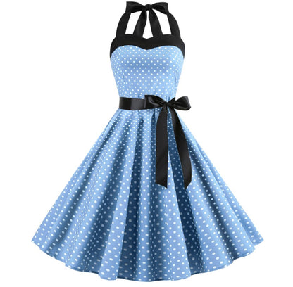 Vestido Pin Up Midi Bolinha Rodado Alça de Amarrar