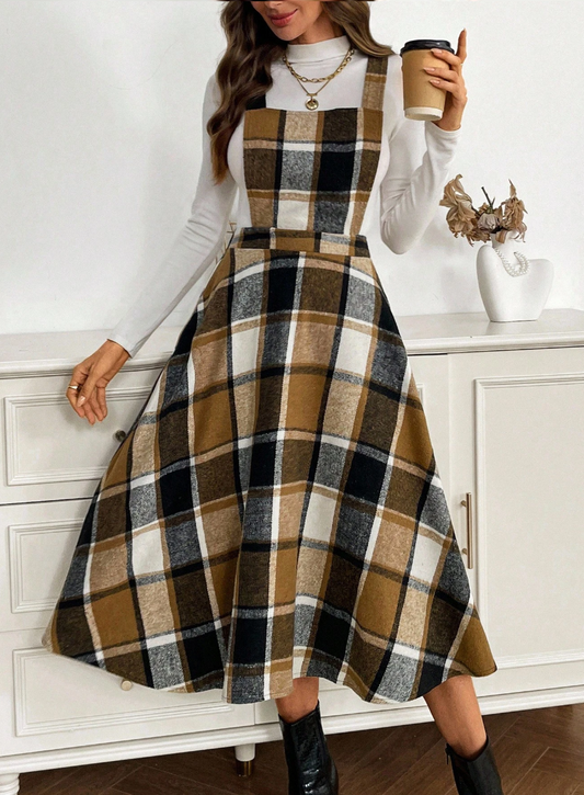 Vestido Xadrez Midi Office Inverno elegante flanela