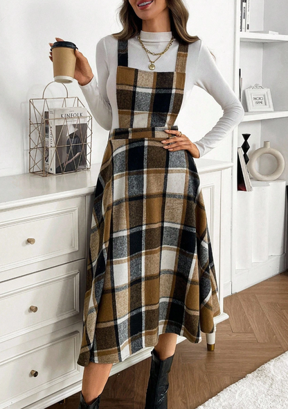 Vestido Xadrez Midi Office Inverno elegante flanela