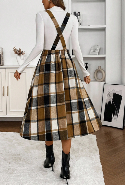 Vestido Xadrez Midi Office Inverno elegante flanela