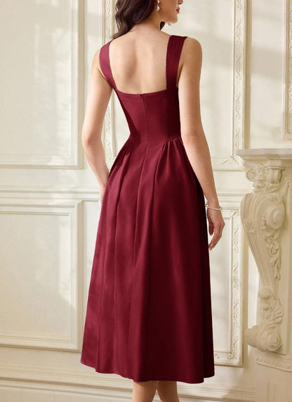 Vestido Retrô Midi Estruturado Decote Coração Saia Rodada vinho bordô casamento madrinha formatura