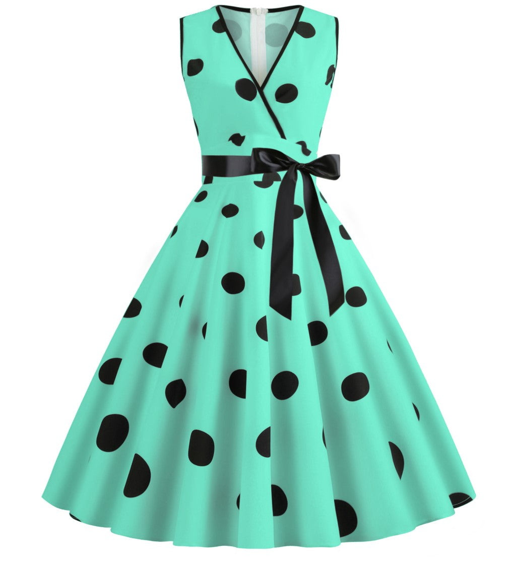 Vestido Retrô Midi Rodado Plus Size Regata de Bolinha