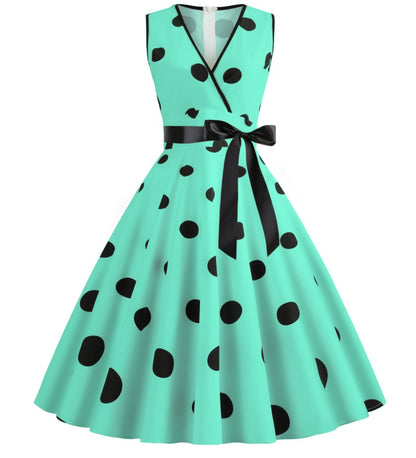 Vestido Retrô Midi Rodado Plus Size Regata de Bolinha