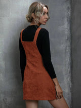 Vestido Salopete Veludo Cotelê Zíper LARANJA caramelo LOOK INVERNO SOBREPOSIÇÃO
