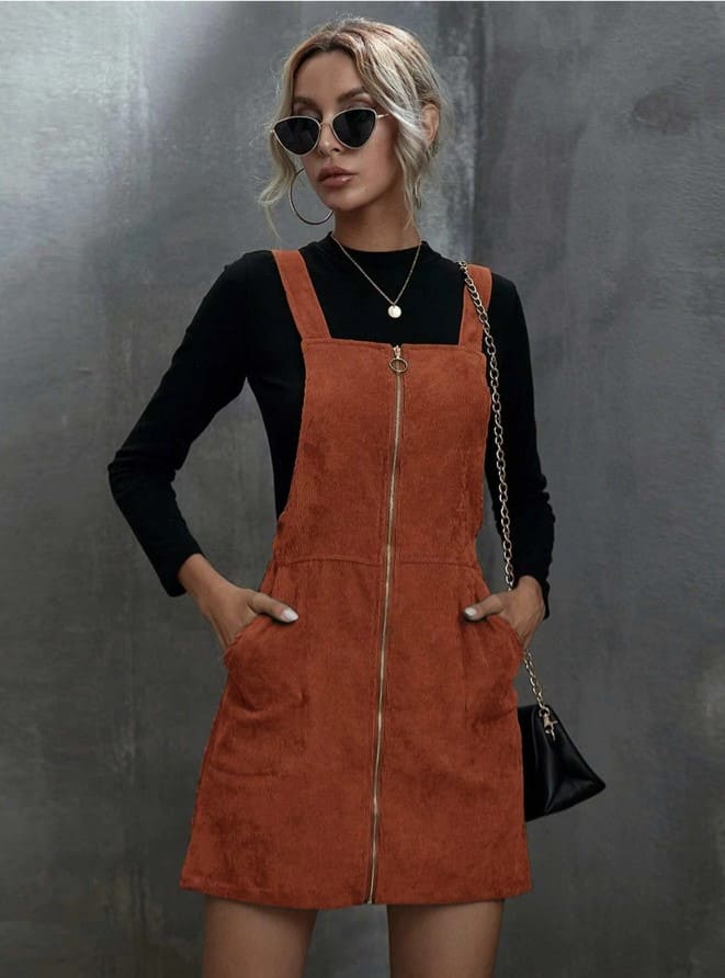 Vestido Salopete Veludo Cotelê Zíper