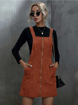 Vestido Salopete Veludo Cotelê Zíper LARANJA QUEIMADO LOOK INVERNO SOBREPOSIÇÃO