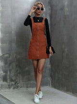 Vestido Salopete Veludo Cotelê Zíper LARANJA caramelo LOOK INVERNO SOBREPOSIÇÃO
