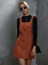 Vestido Salopete Veludo Cotelê Zíper LARANJA caramelo LOOK INVERNO SOBREPOSIÇÃO