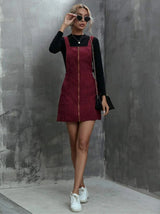 Vestido Salopete Veludo Cotelê Zíper VERMELHO VINHO LOOK INVERNO SOBREPOSIÇÃO