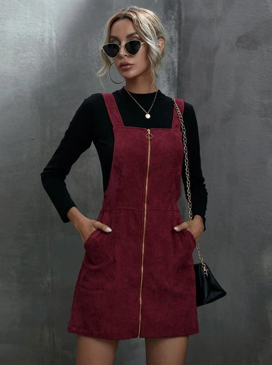 Vestido Salopete Veludo Cotelê Zíper