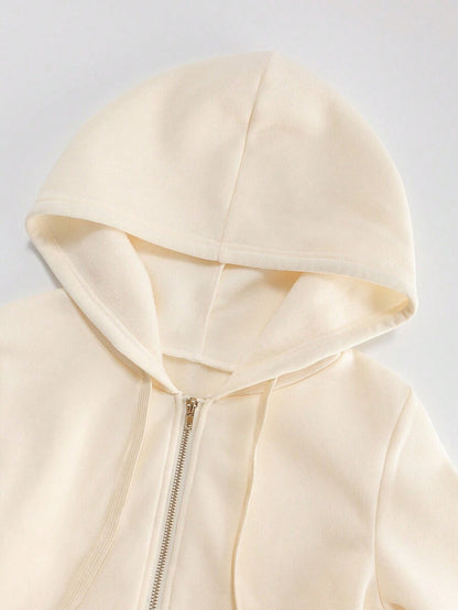 Vestido Midi de Moletom Térmico Capuz Zíper bege creme claro inverno neve