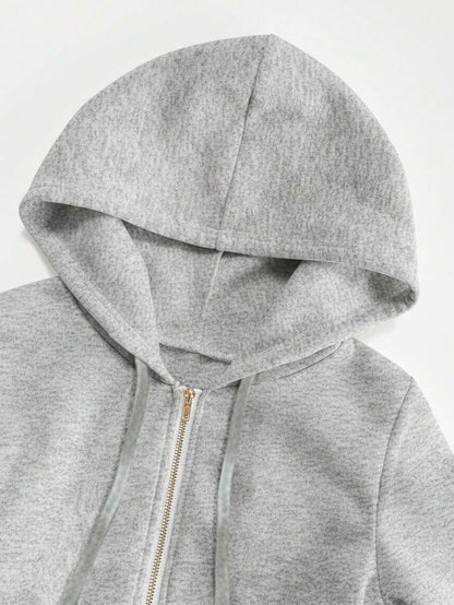 Vestido Midi de Moletom Térmico Capuz Zíper cinza claro inverno neve