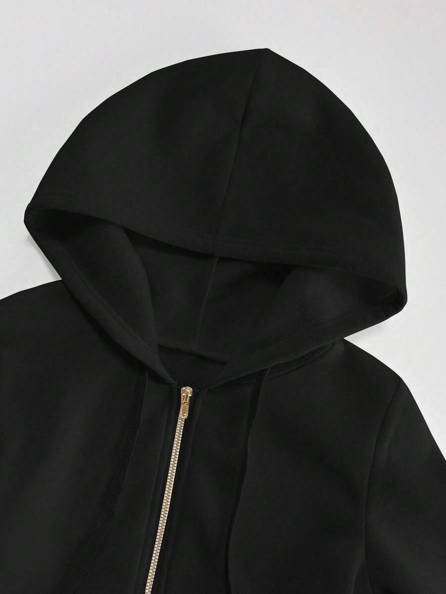 Vestido Midi de Moletom Térmico Capuz Zíper preto inverno neve