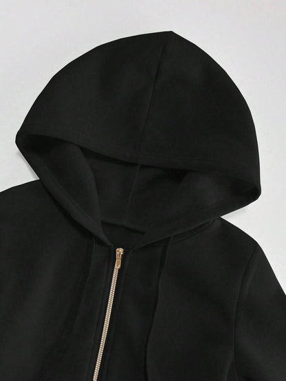 Vestido Midi de Moletom Térmico Capuz Zíper preto inverno neve