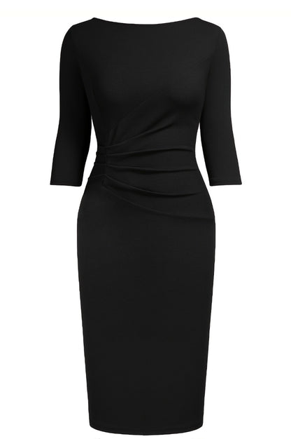 Vestido Tubinho office escritório Longuete Manga 3/4 no joelho preto