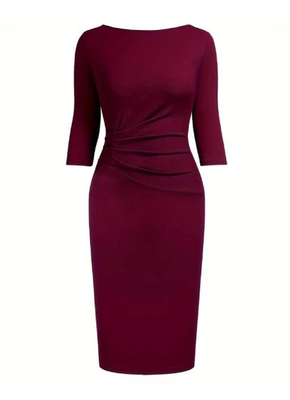 Vestido Tubinho office escritório Longuete Manga 3/4 no joelho vinho bordô