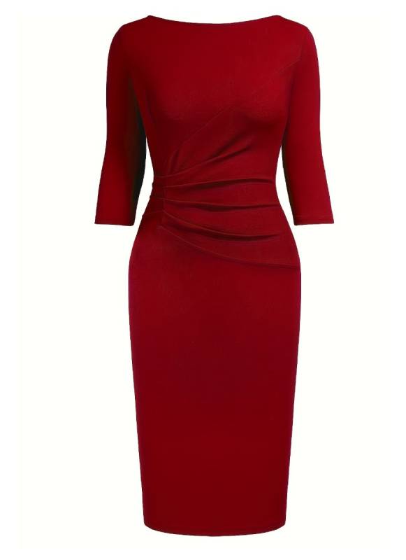 Vestido Tubinho office escritório Longuete Manga 3/4 no joelho vermelho