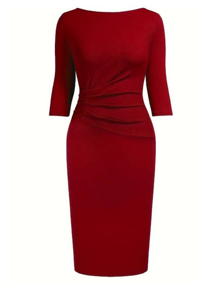 Vestido Tubinho office escritório Longuete Manga 3/4 no joelho vermelho