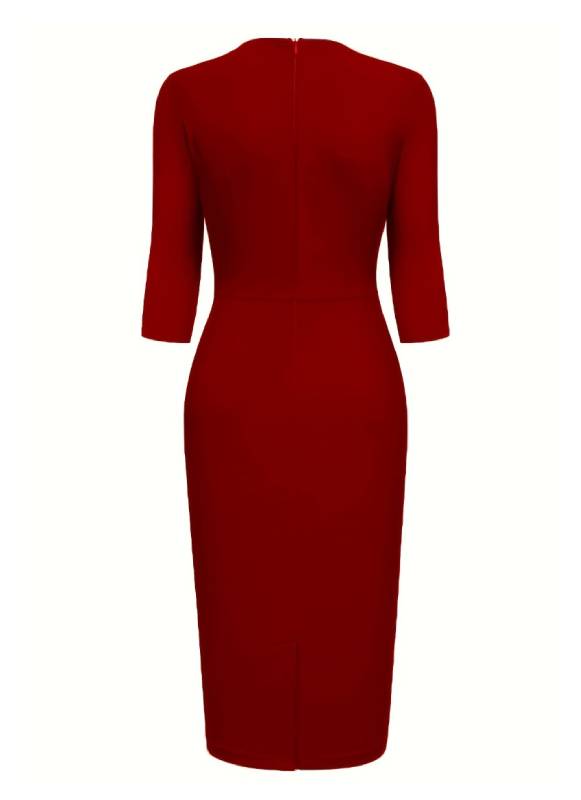 Vestido Tubinho office escritório Longuete Manga 3/4 no joelho vermelho