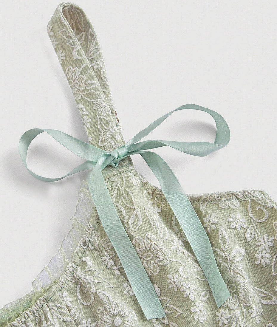Vestido de Festa Princesa Jacquard Laços Alça Fina corset vintage retrô verde claro